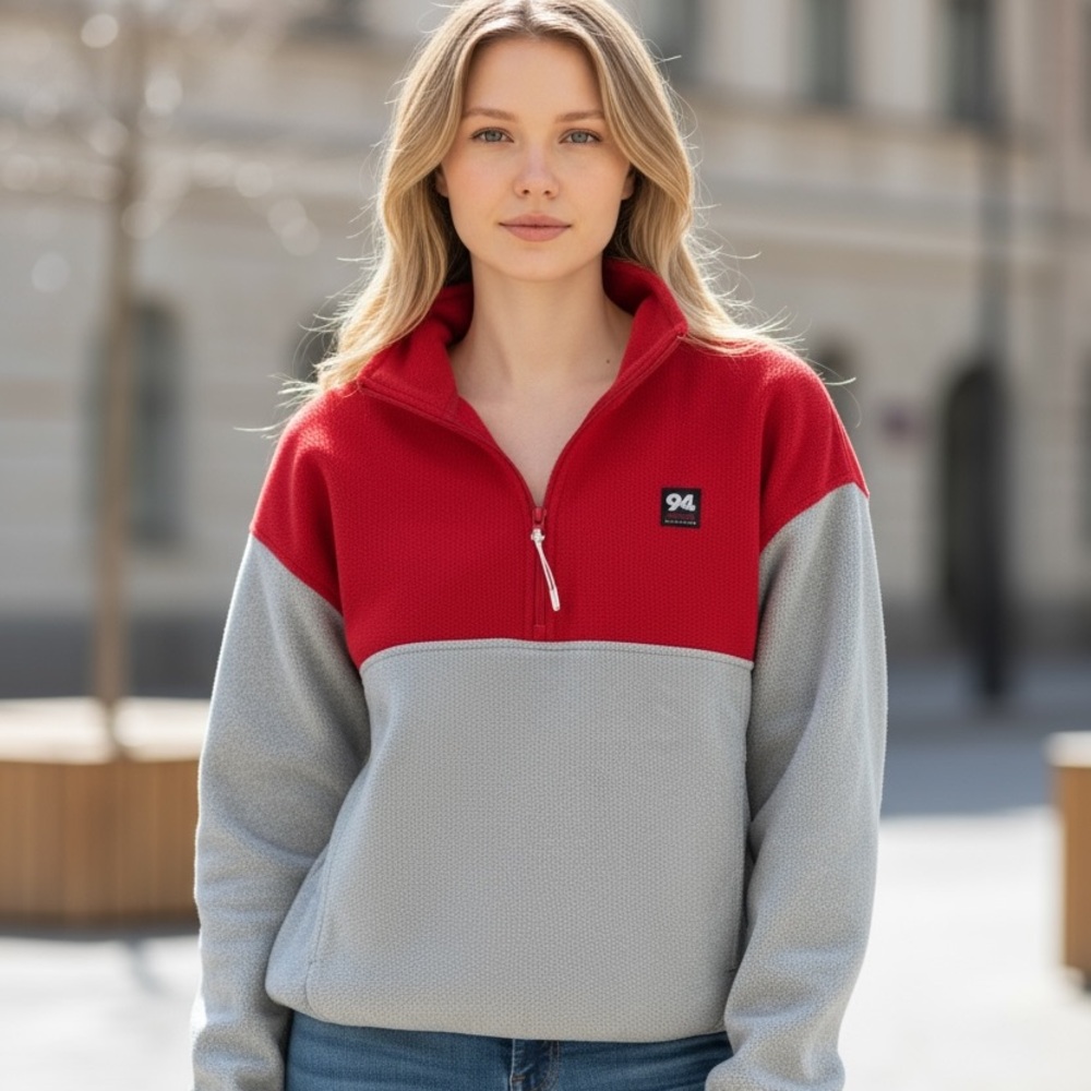 Women's Red and Gray Quarter-Zip Pullover